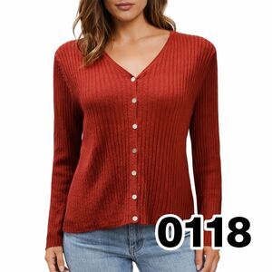 Festive Honors Woman's Ribbed V-neck Sweater - Size L - 0118
